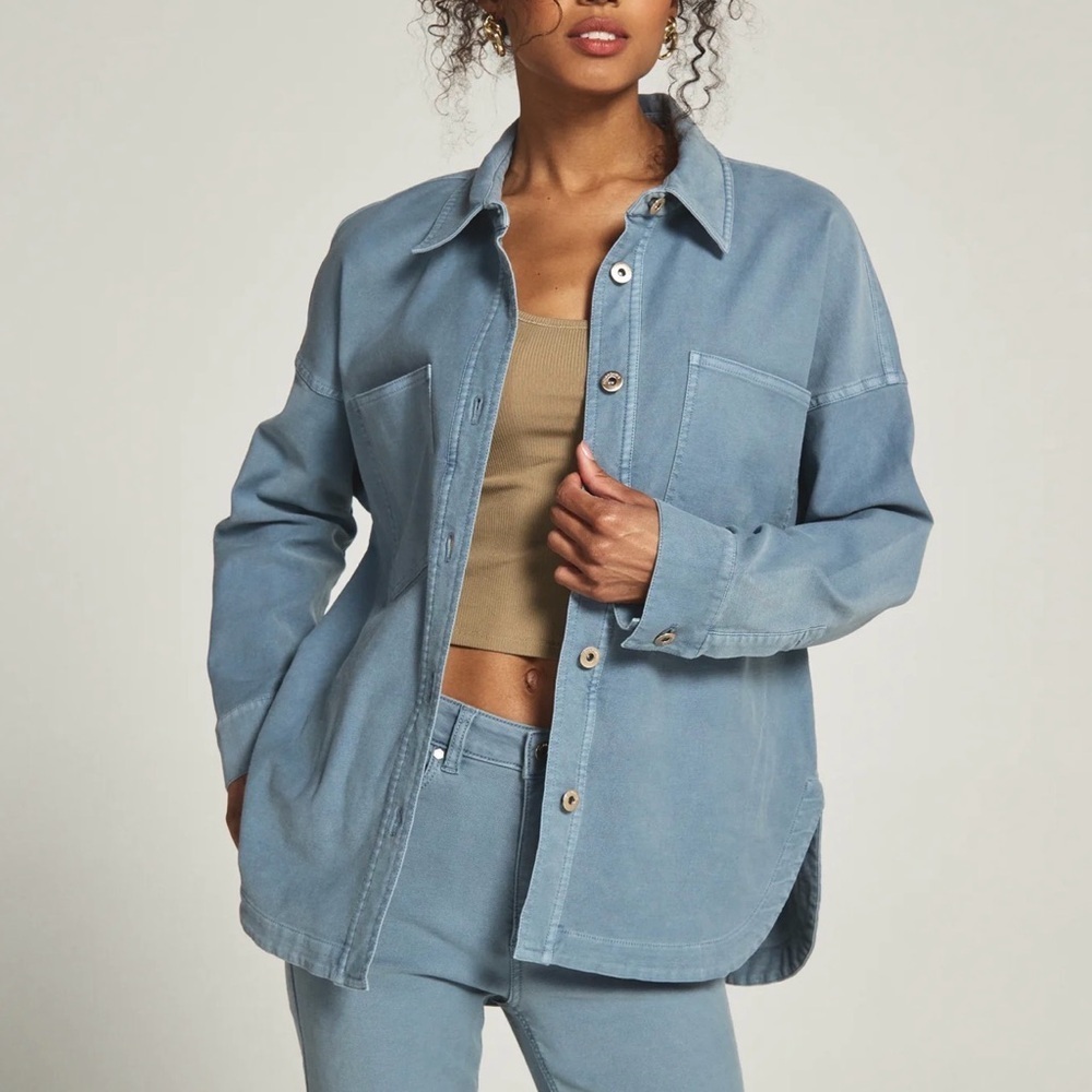 7 Diamonds Generation Oversized Shirt Jacket L Button Down Lyocell Cotton Blue